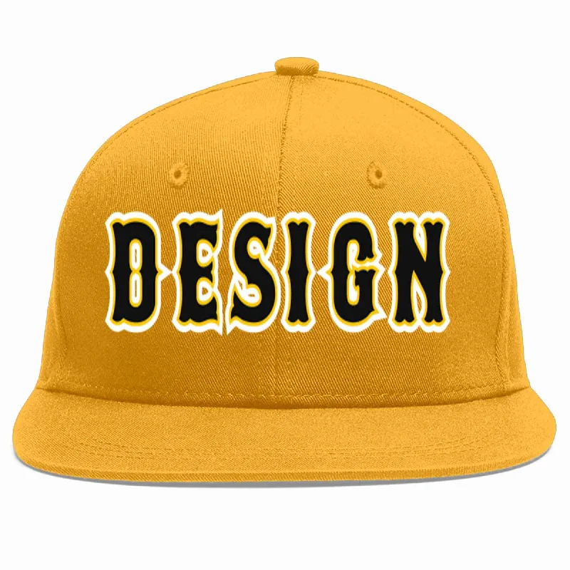 Baseball Cap For Fan Merchandise-Custom Gold Black-Gold Flat Eaves Sport Baseball Cap Design for Men/Women/Youth