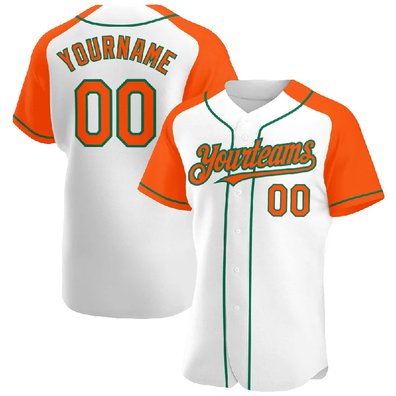 Baseball Jersey For Personalized Team Merchandise-Custom White Orange-Kelly Green Authentic Raglan Sleeves Baseball Jersey