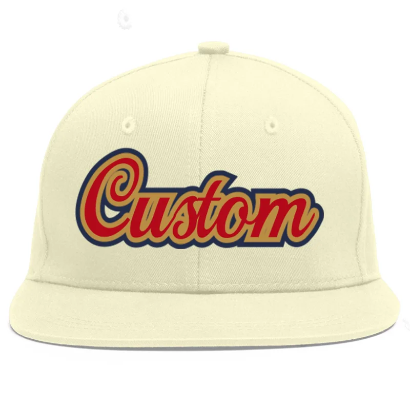 Baseball Cap For Custom Promotional Orders-Custom Cream Red-Old Gold Flat Eaves Sport Baseball Cap