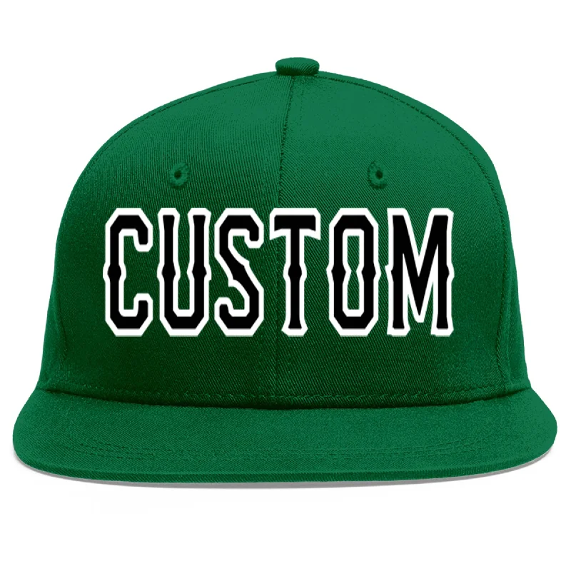 Baseball Cap For Tournament Merchandise-Custom Green Black-White Flat Eaves Sport Baseball Cap