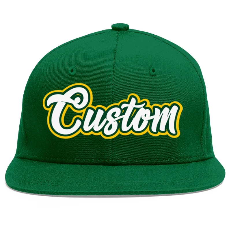 Baseball Cap For College Fan Gear-Custom Green White-Kelly Green Flat Eaves Sport Baseball Cap