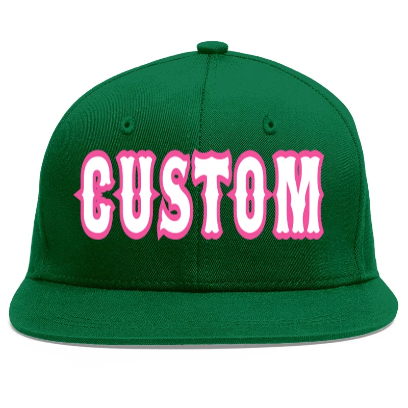 Baseball Cap For Softball Custom Merchandise-Custom Green White-Pink Flat Eaves Sport Baseball Cap