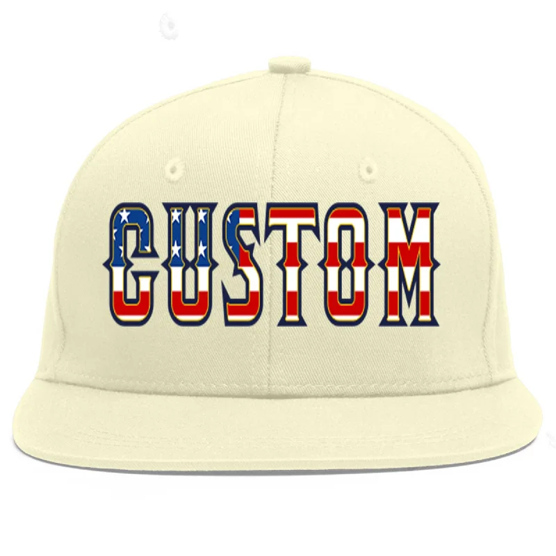 Baseball Cap For Tournament Teams-Custom Cream Vintage USA Flag-Gold Flat Eaves Sport Baseball Cap