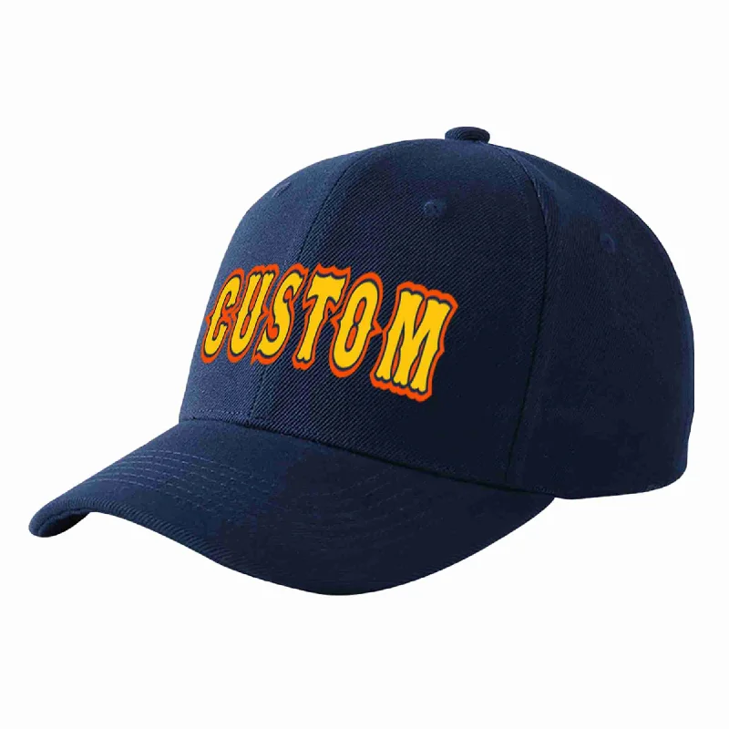 Baseball Cap For Exclusive Custom Fan Gear-Custom Navy Gold-Navy Curved Eaves Sport Baseball Cap Design for Men/Women/Youth