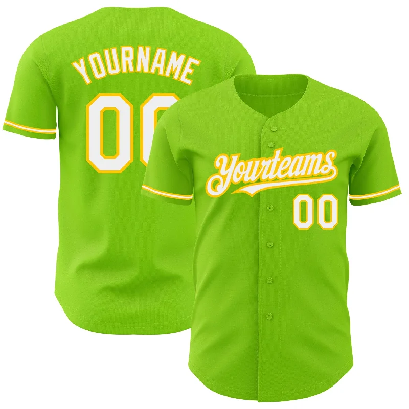 Baseball Jersey For Softball Game Day Orders-Custom Neon Green White-Yellow Authentic Baseball Jersey