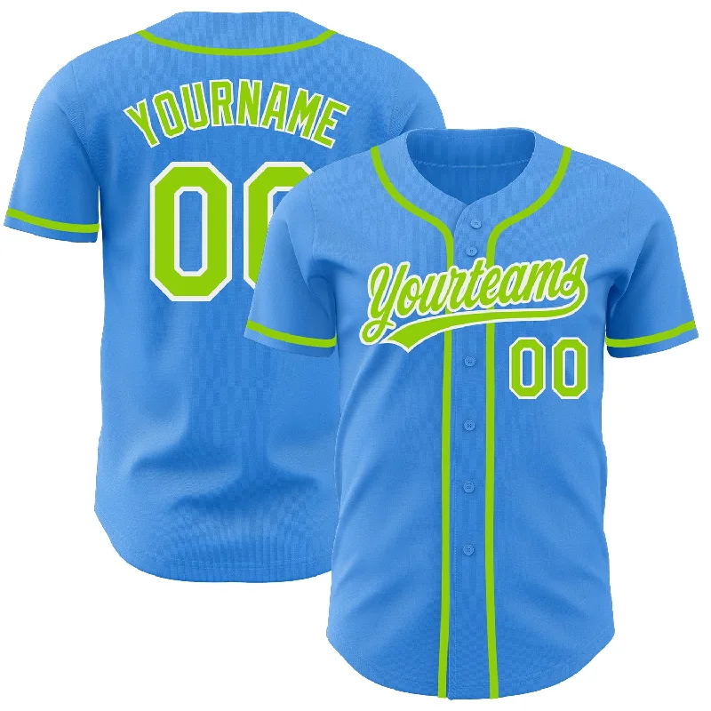 Baseball Jersey For Family Fan Orders-Custom Electric Blue Neon Green-White Authentic Baseball Jersey