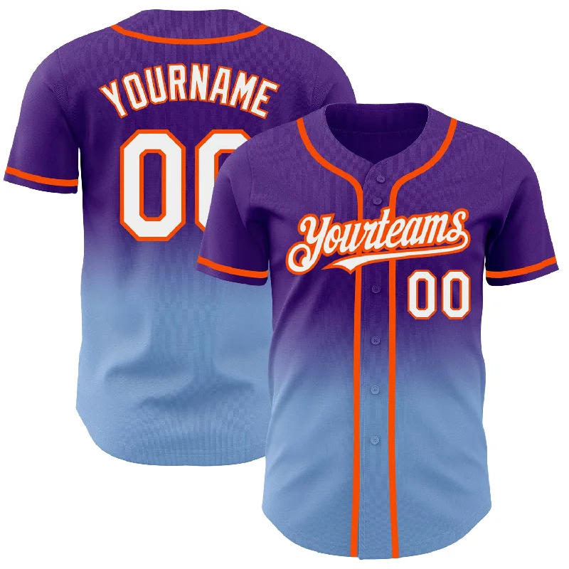 Baseball Jersey For School Merchandise Customization-Custom Purple White Light Blue-Orange Authentic Fade Fashion Baseball Jersey