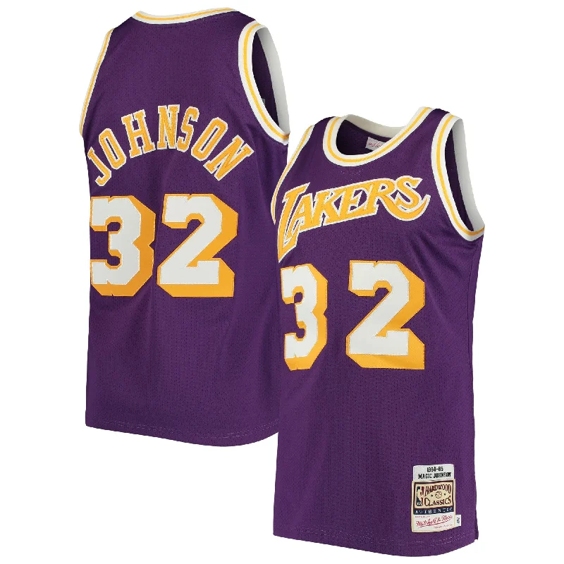 Basketball Jersey For Custom Apparel Fundraisers-Magic Johnson Los Angeles Lakers 1984/85 Hardwood Classics Basketball Jersey - Purple