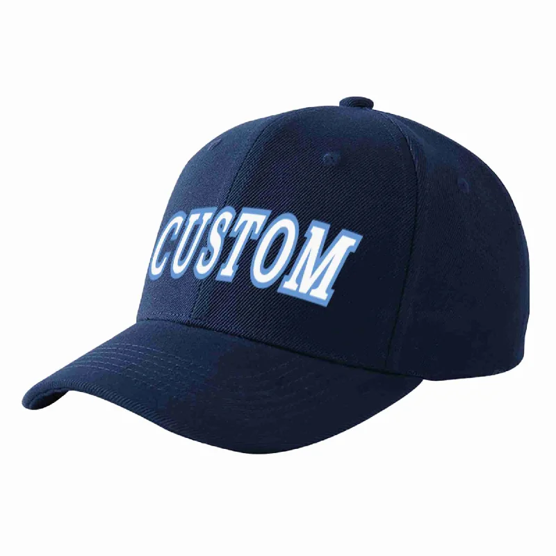 Baseball Cap For Special Events-Custom Navy White-Light Blue Curved Eaves Sport Baseball Cap Design for Men/Women/Youth