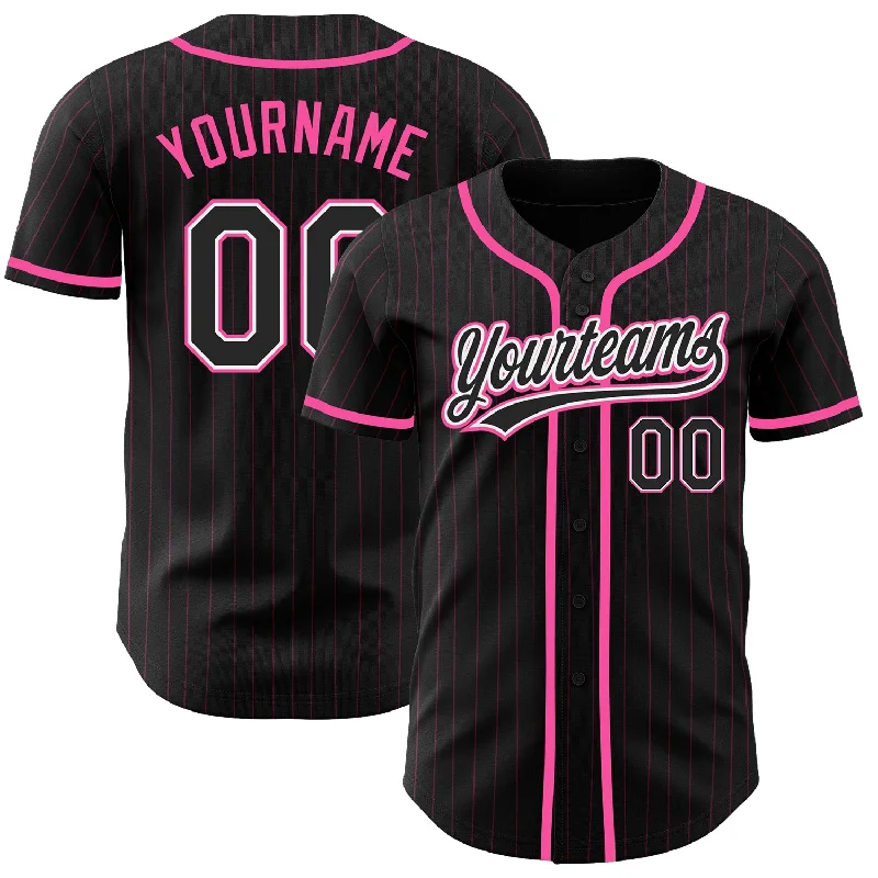 Baseball Jersey For Fan Apparel Fundraising-Custom Black Pink Pinstripe Black-White Authentic Baseball Jersey