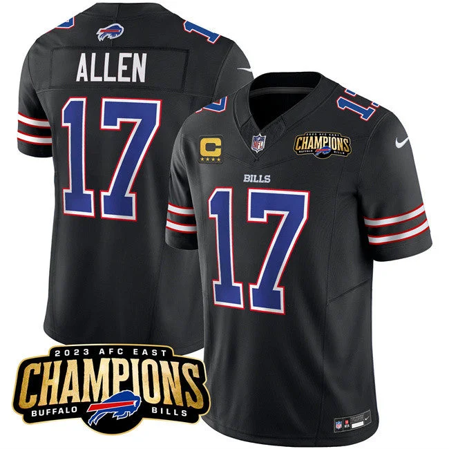 Football Jersey For Personalized Graphics-Men's Buffalo Bills #17 Josh Allen Black 2023 F.U.S.E. AFC East Champions With 4-star C Ptach Football Stitched Jersey