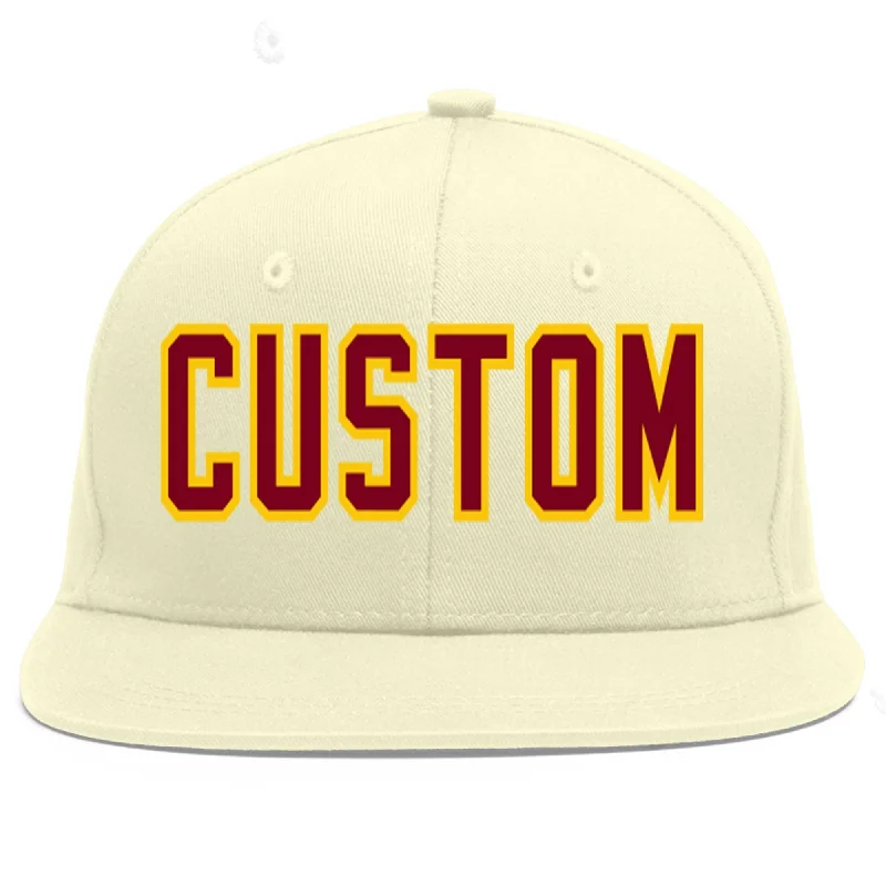 Baseball Cap For Group Custom Fan Orders-Custom Cream Crimson-Gold Flat Eaves Sport Baseball Cap