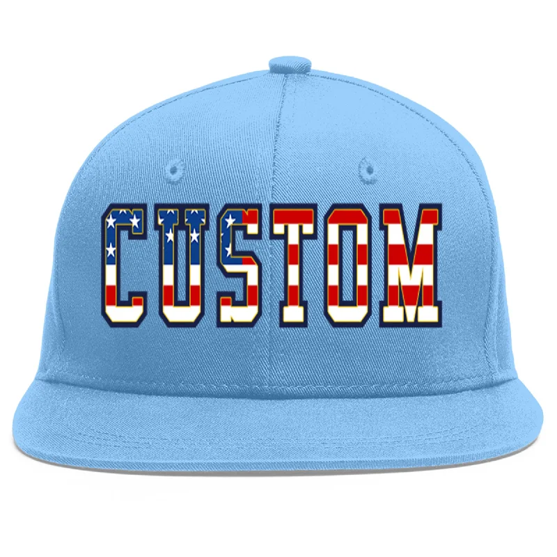 Baseball Cap For Personalized School Merchandise-Custom Light Blue Vintage USA Flag-Gold Flat Eaves Sport Baseball Cap