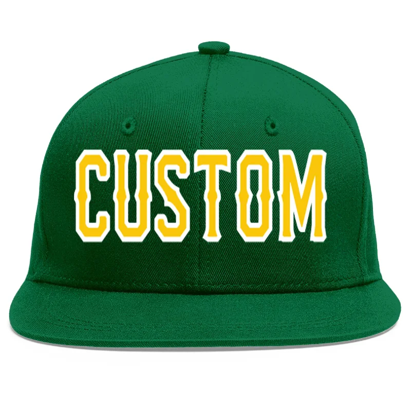 Baseball Cap For Personalized Gifts-Custom Green Gold-White Flat Eaves Sport Baseball Cap