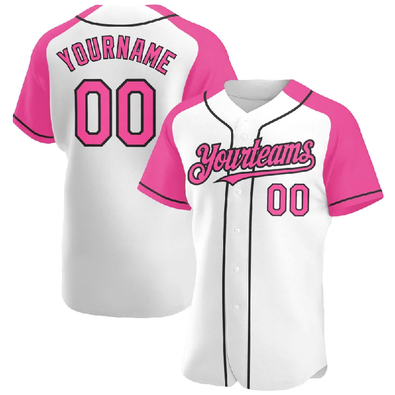 Baseball Jersey For Team Merchandise Orders-Custom White Pink-Black Authentic Raglan Sleeves Baseball Jersey