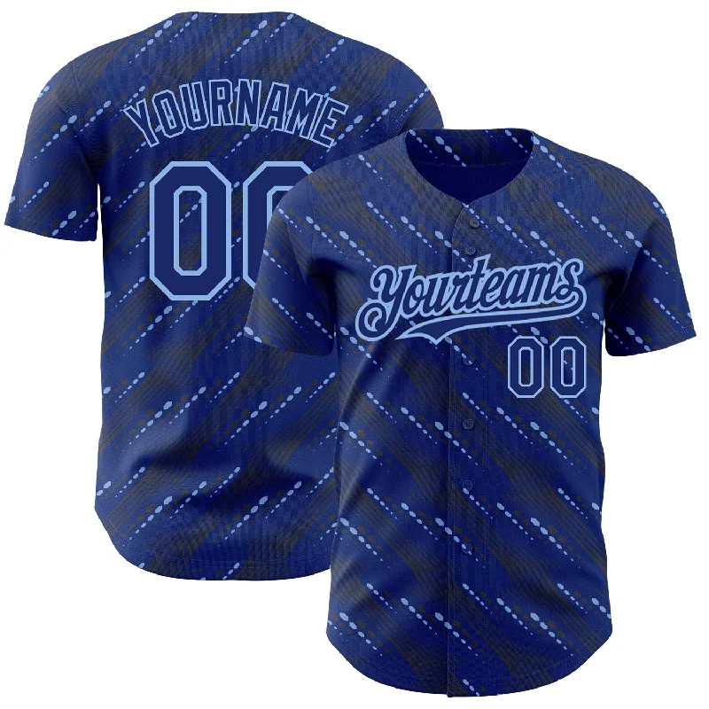 Baseball Jersey For Custom Player Team Gear-Custom Royal Light Blue 3D Pattern Design Slant Lines Authentic Baseball Jersey