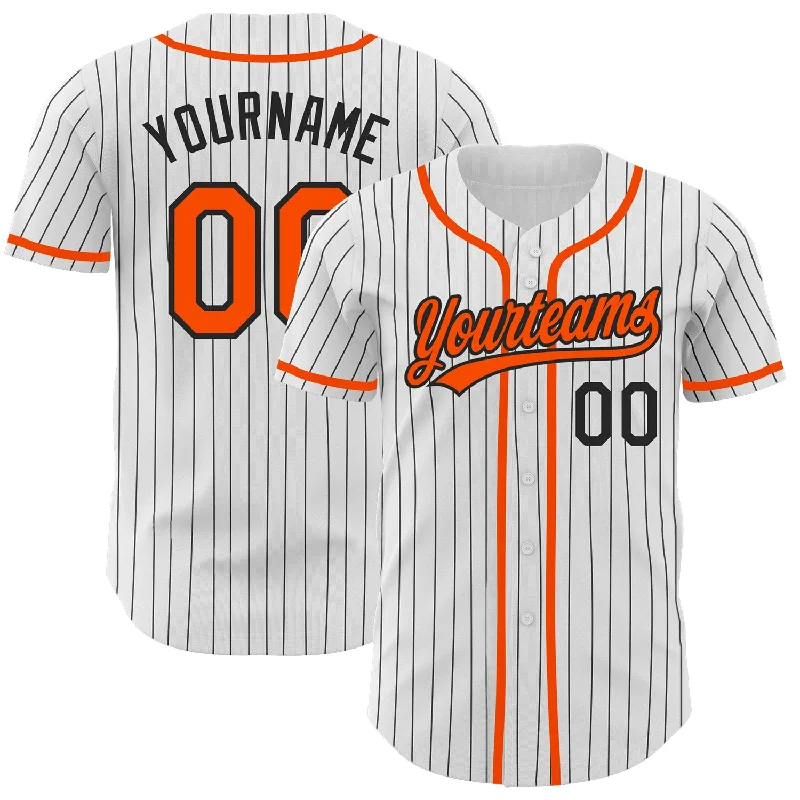 Baseball Jersey For Player-Exclusive Orders-Custom White Black Pinstripe Orange Authentic Baseball Jersey