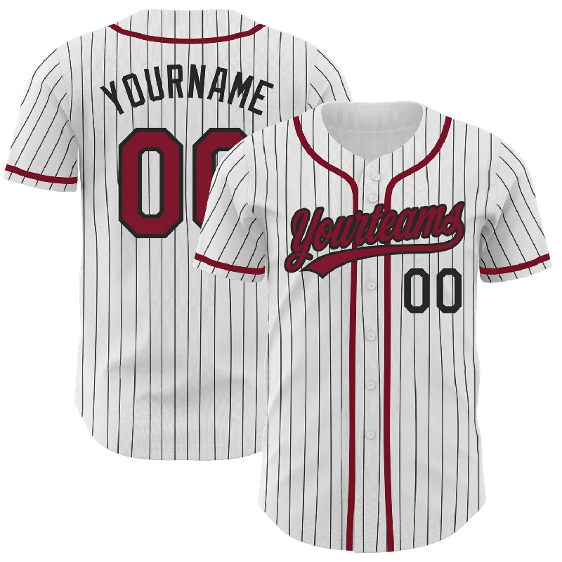 Baseball Jersey For Group Fan Merchandise-Custom White Black Pinstripe Crimson Authentic Baseball Jersey