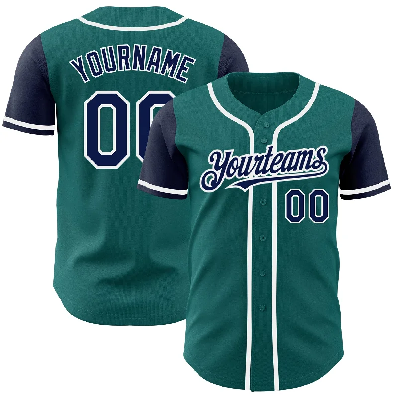 Baseball Jersey For Signature Fan Gear-Custom Teal Navy-White Authentic Two Tone Baseball Jersey