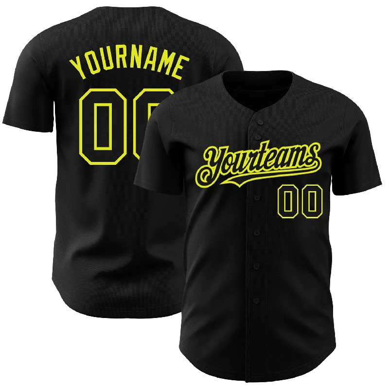 Baseball Jersey For Personalized College Fan Gear-Custom Black Neon Yellow Authentic Baseball Jersey