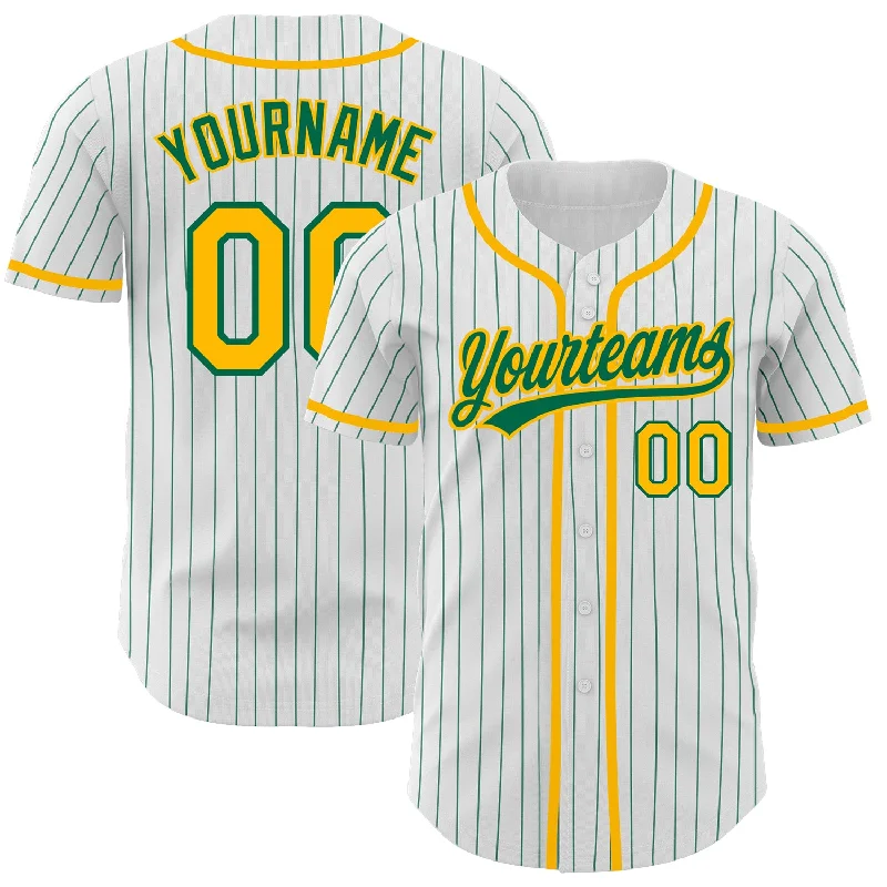 Baseball Jersey For Personalized Sports Merchandise-Custom White Kelly Green Pinstripe Gold Authentic Baseball Jersey