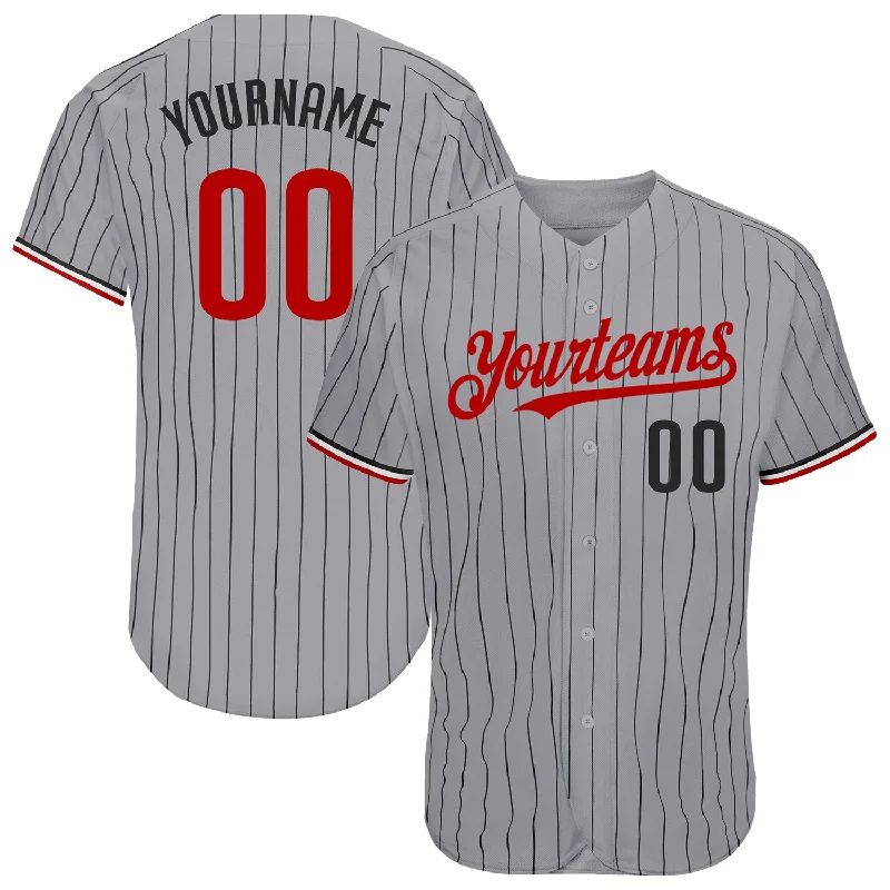 Baseball Jersey For Softball Game Custom Orders-Custom Gray Black Pinstripe Red-White Authentic Baseball Jersey