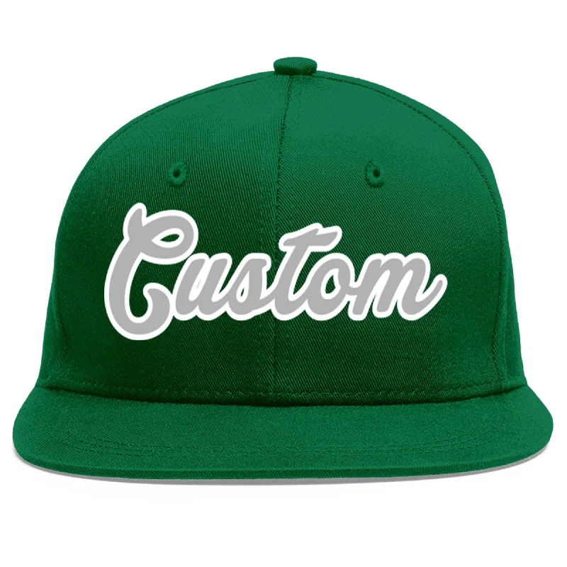 Baseball Cap For Promotional Team Events-Custom Green Gray-White Flat Eaves Sport Baseball Cap