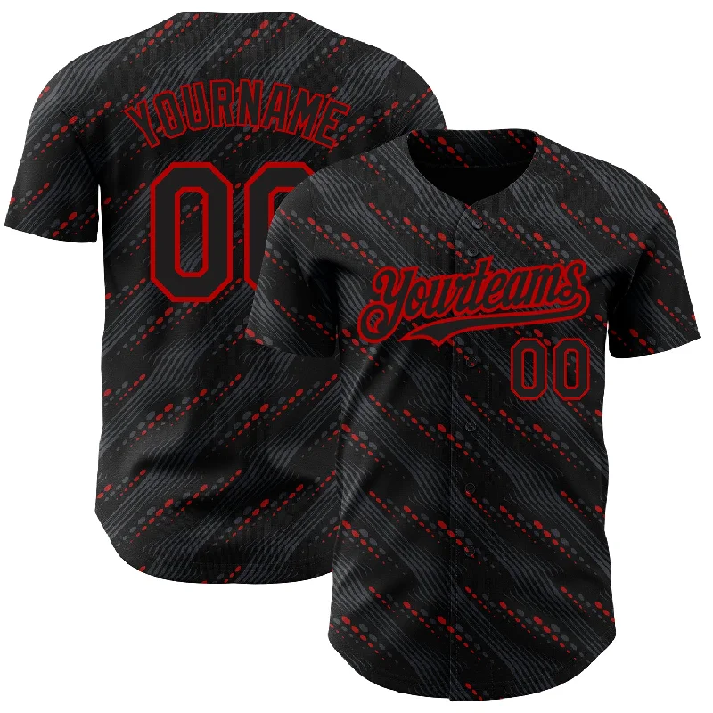 Baseball Jersey For Team Spirit-Custom Black Red 3D Pattern Design Slant Lines Authentic Baseball Jersey