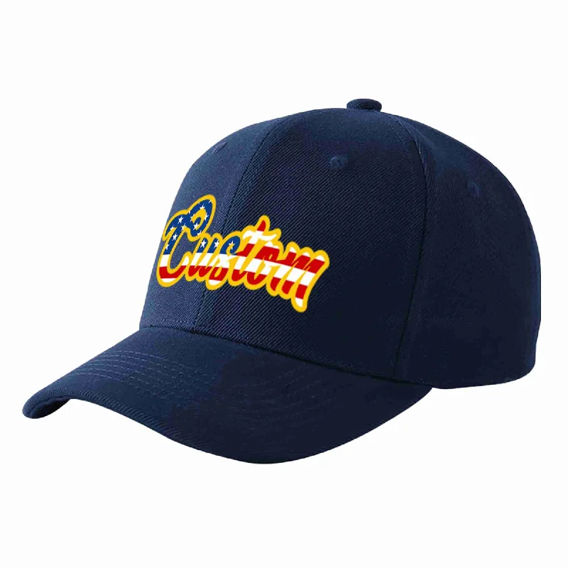 Baseball Cap For Youth Team Fan Gear-Custom Navy Vintage USA Flag-Gold Curved Eaves Sport Baseball Cap Design for Men/Women/Youth