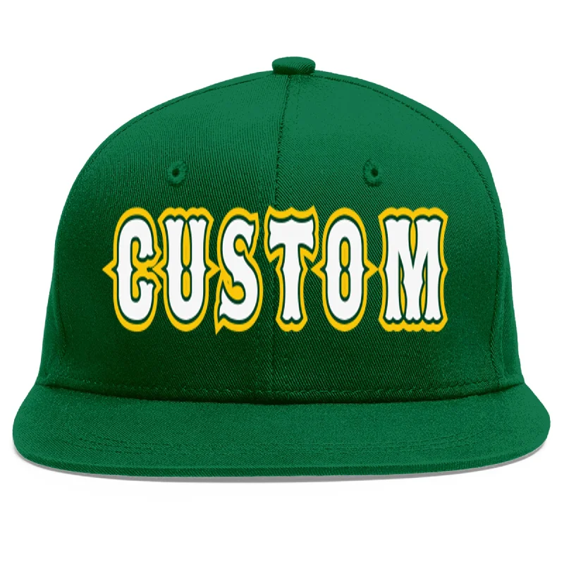 Baseball Cap For Fundraising Events-Custom Green White-Kelly Green Flat Eaves Sport Baseball Cap