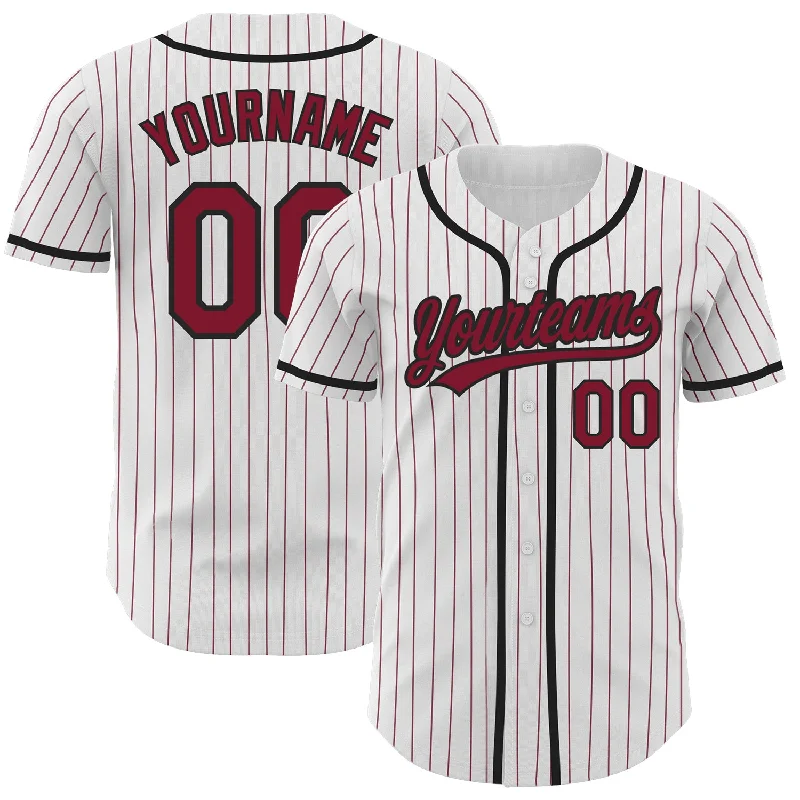 Baseball Jersey For Custom Fundraising Gear-Custom White Crimson Pinstripe Crimson-Black Authentic Baseball Jersey