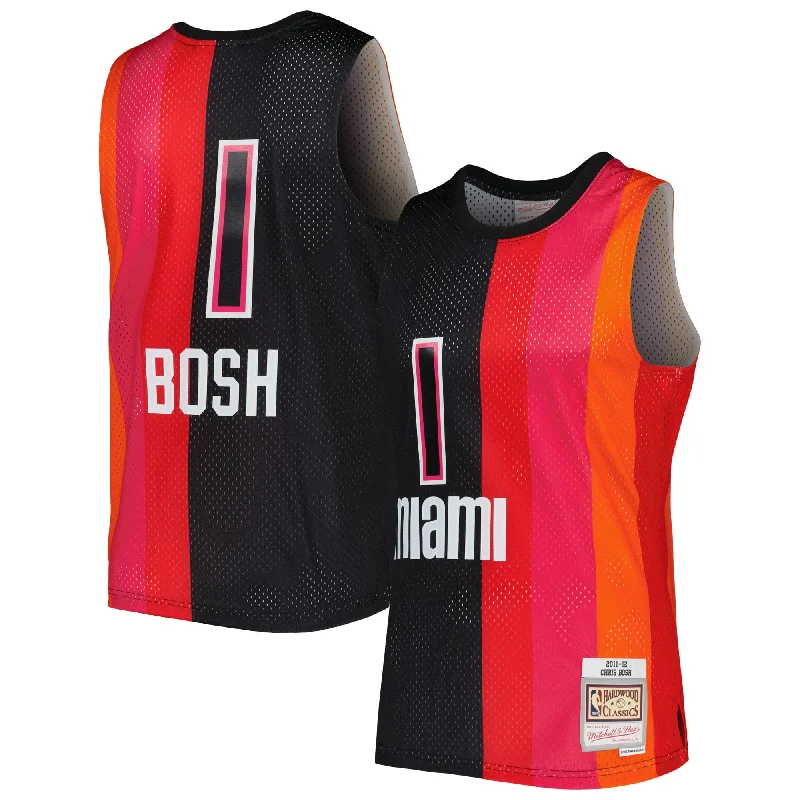 Basketball Jersey For Supportive Fit-Chris Bosh Miami Heat Hardwood Classics 2011/12 Split Swingman Basketball Jersey - Black/red