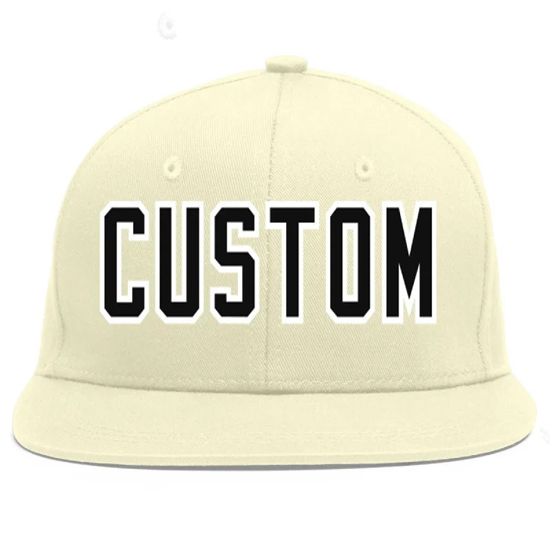 Baseball Cap For Special Limited Edition Orders-Custom Cream Black-White Flat Eaves Sport Baseball Cap