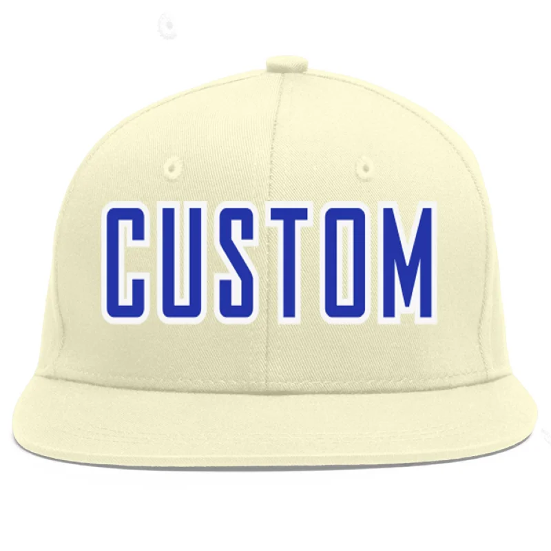 Custom Baseball Cap-Custom Cream Royal-White Flat Eaves Sport Baseball Cap