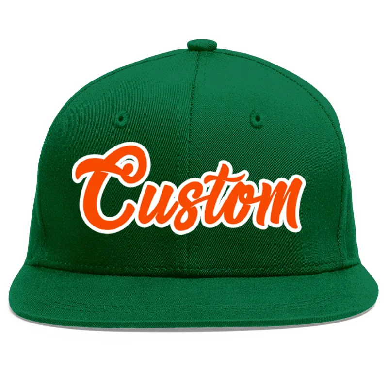 Baseball Cap For Group Customization-Custom Green Orange-White Flat Eaves Sport Baseball Cap