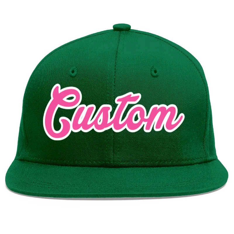 Baseball Cap With Player Signature Embroidery-Custom Green Pink-White Flat Eaves Sport Baseball Cap