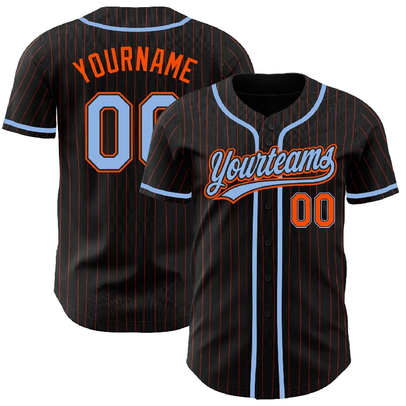 Baseball Jersey For School Event Custom Orders-Custom Black Orange Pinstripe Light Blue Authentic Baseball Jersey