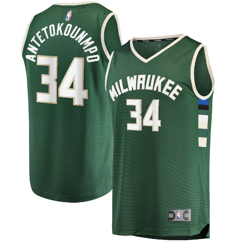 Basketball Jersey With Embroidered Logo-Giannis Antetokounmpo Milwaukee Bucks Branded Big & Tall Fast Break Player Basketball Jersey - Hunter Green - Icon Edition