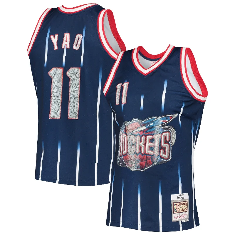 Basketball Jersey For Kids With Custom Names-Yao Ming Houston Rockets 2002/03 Hardwood Classics 75th Anniversary Diamond Swingman Basketball Jersey - Navy