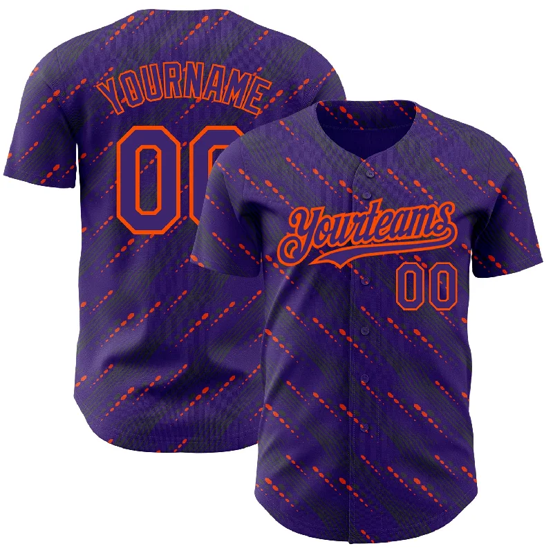 Baseball Jersey For School Spirit Customization-Custom Purple Orange 3D Pattern Design Slant Lines Authentic Baseball Jersey