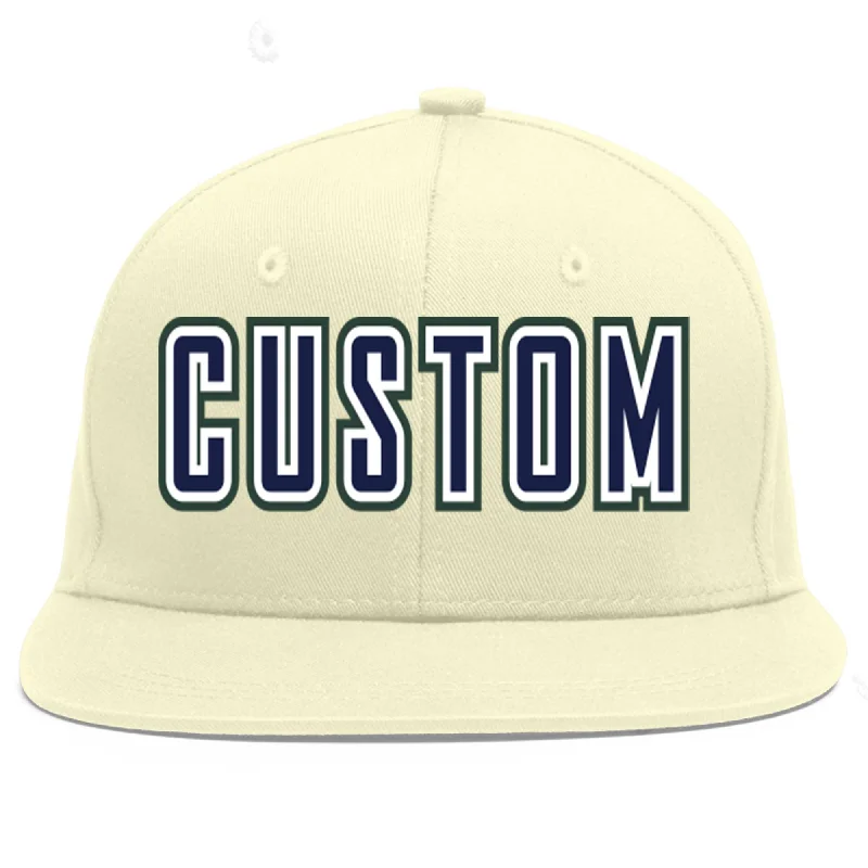 Baseball Cap For Sale-Custom Cream Navy-White Flat Eaves Sport Baseball Cap