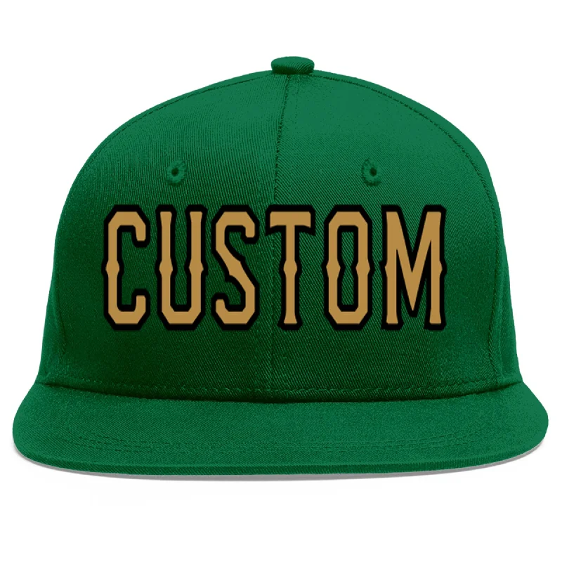 Baseball Cap With Custom Stitching-Custom Green Old Gold-Black Flat Eaves Sport Baseball Cap