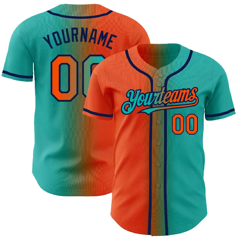 Baseball Jersey For Official Team Apparel-Custom Aqua Orange-Navy Authentic Gradient Fashion Baseball Jersey