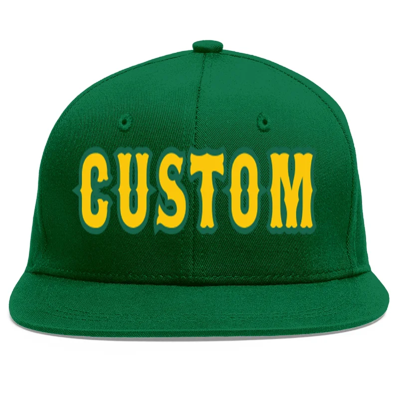 Baseball Cap For Custom Team Customization-Custom Green Gold-Kelly Green Flat Eaves Sport Baseball Cap