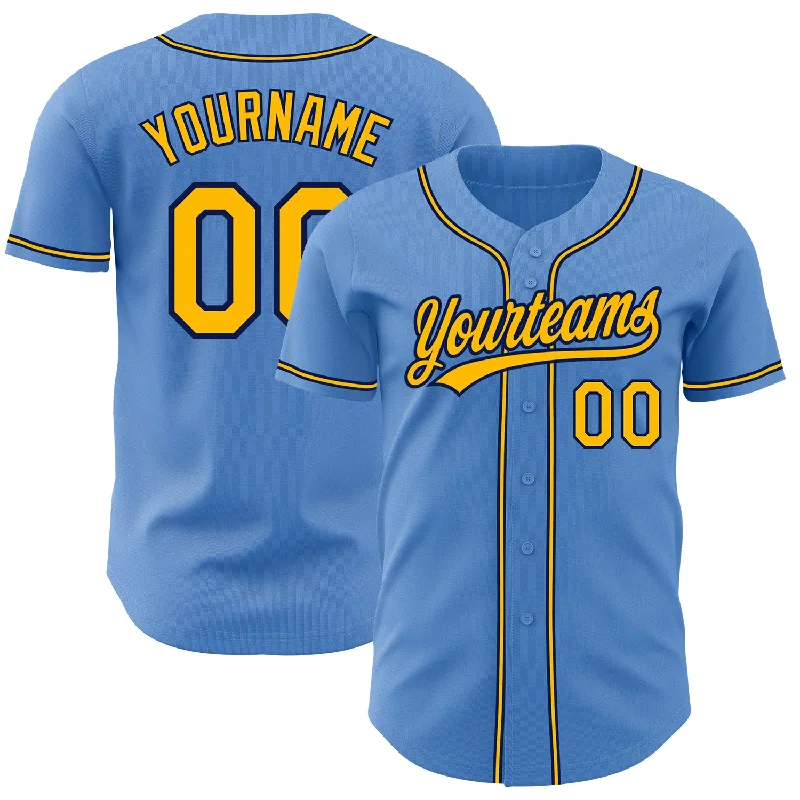 Baseball Jersey With Custom Name-Custom Powder Blue Yellow-Navy Authentic Baseball Jersey