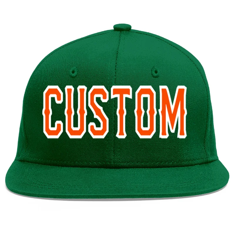 Baseball Cap For Corporate Gifts-Custom Green Orange-White Flat Eaves Sport Baseball Cap