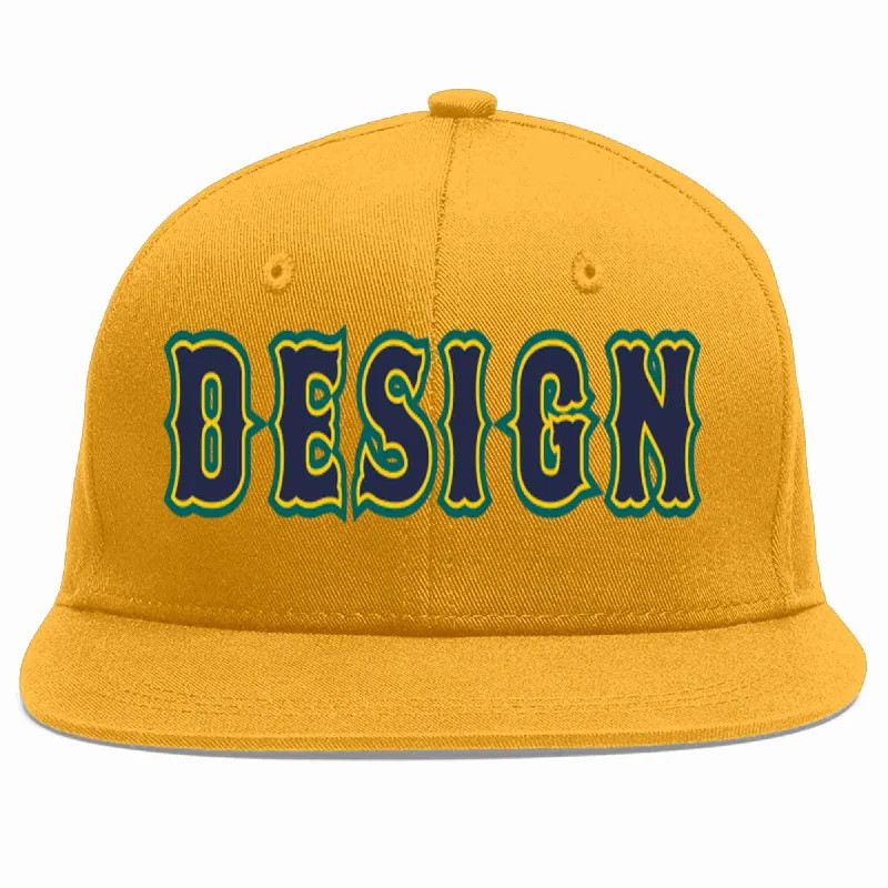 Baseball Cap For Alumni Gear-Custom Gold Navy-Gold Flat Eaves Sport Baseball Cap Design for Men/Women/Youth