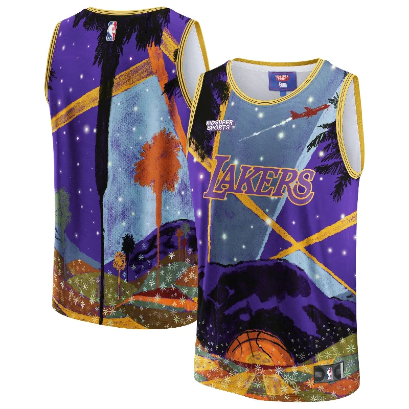 Basketball Jersey For High-School Customization-Los Angeles Lakers & Youthsuper Studios By Unisex Hometown Basketball Jersey - Purple