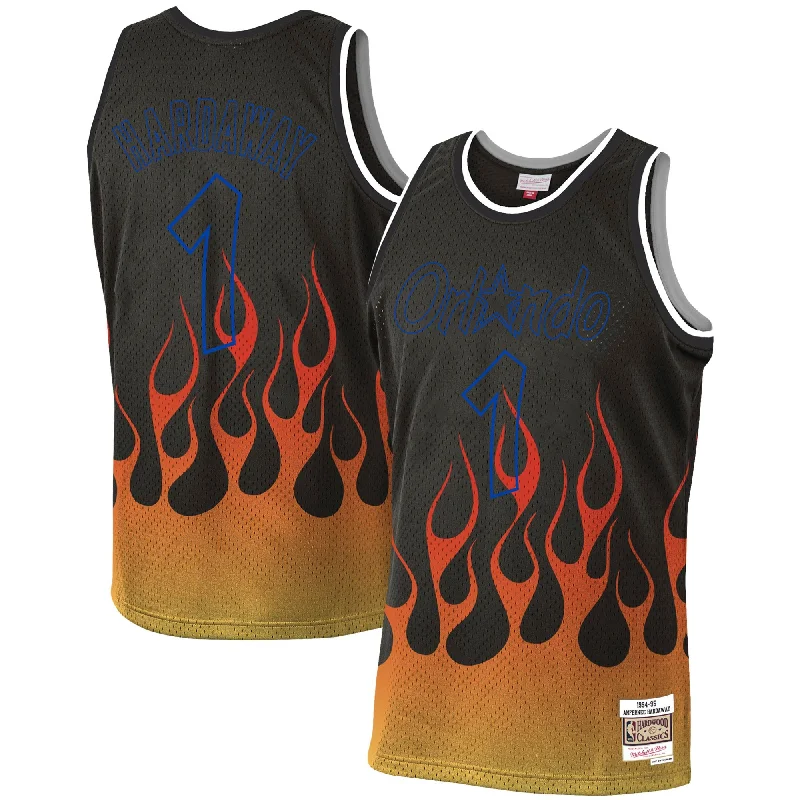 Basketball Jersey For Special Events-Penny Hardaway Orlando Magic 1994/95 Hardwood Classics Flames Swingman Basketball Jersey - Black