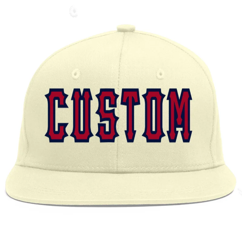 Baseball Cap For Personalized Limited Edition-Custom Cream Red-Navy Flat Eaves Sport Baseball Cap